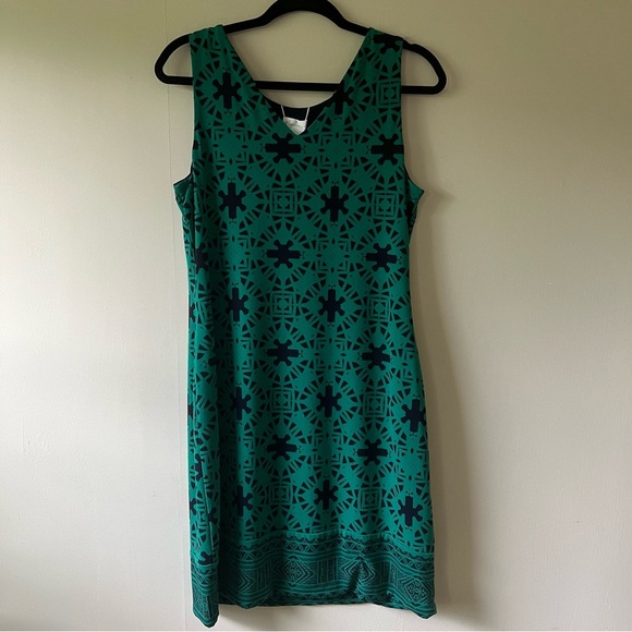 Magnolia Grace Perissa Reversible Knit Green / Navy Dress Sleeveless V Neck - Picture 2 of 6